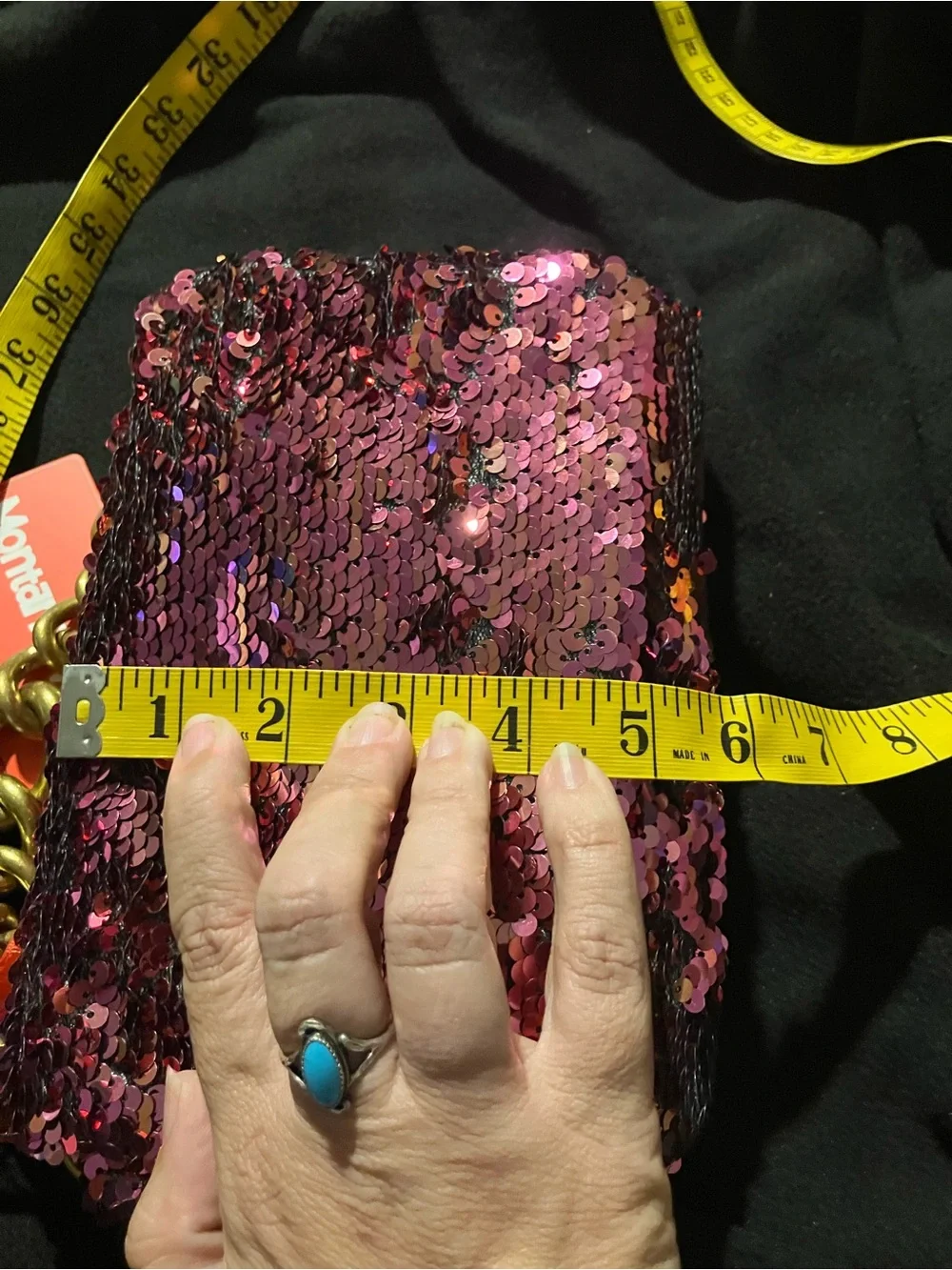 Montana West Sequin Evening Bag Hot Pink Gold Chunky Chain Crossbody NWT Luxury